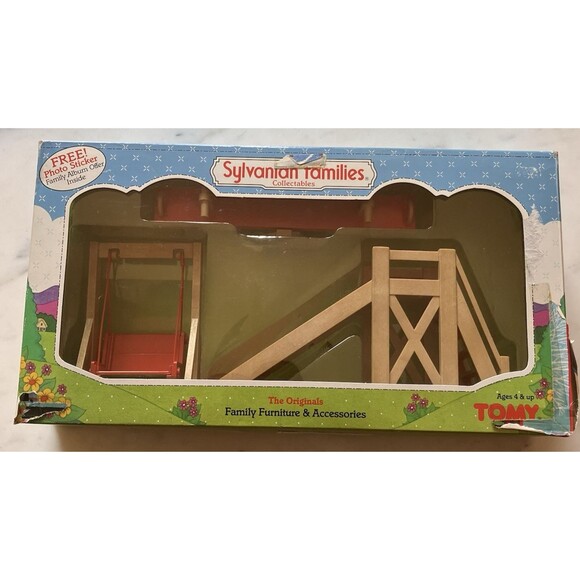Vintage 1980's Sylvanian Families Playground Swing Slide & Seesaw #2919 Worn box - Picture 1 of 5